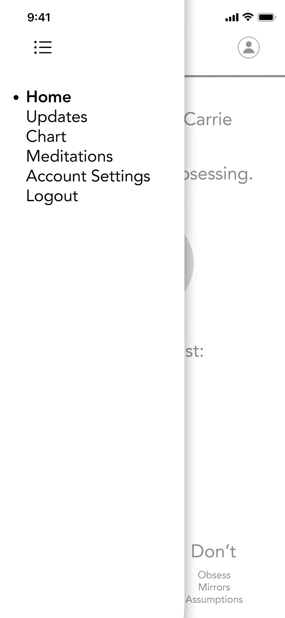Main menu wireframe
